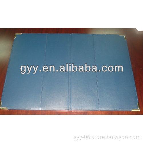 Blue PU leather restaurant/hotel menu with 4 metal corners